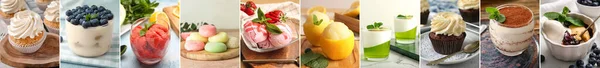 Set Delicious Desserts Table — ストック写真