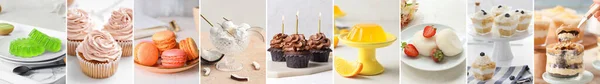 Collection Tasty Desserts Table — Stockfoto