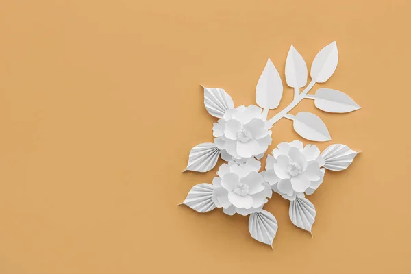 Composition Origami Flowers Leaves Color Background — 스톡 사진