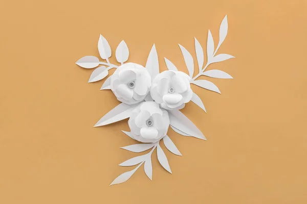 Composition Origami Flowers Leaves Beige Background — 스톡 사진