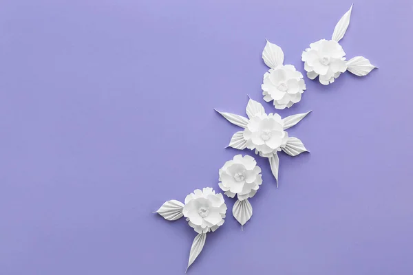 Composition Origami Flowers Leaves Violet Background — 스톡 사진