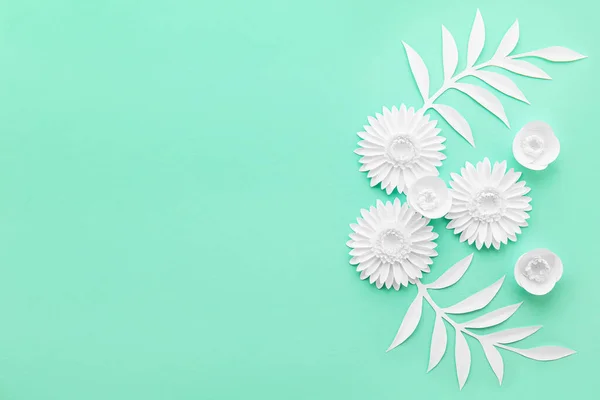 Beautiful Composition Origami Flowers Leaves Color Background — 스톡 사진