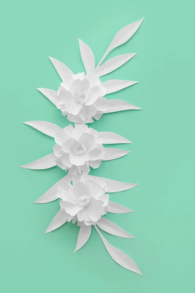 Composition Beautiful Origami Flowers Leaves Color Background — 图库照片