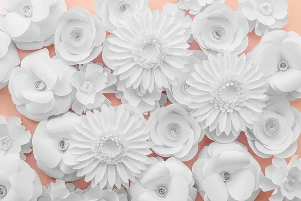 Paper Flowers Pink Background Top View — Stock Photo, Image