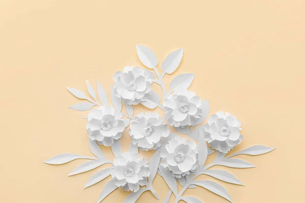 Paper Flowers Leaves Beige Background — 스톡 사진