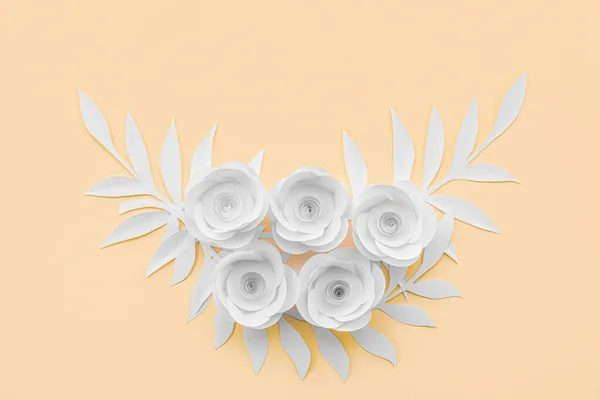 Paper Flowers Leaves Beige Background — 스톡 사진