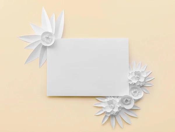 Paper Sheet Flowers Leaves Light Background — Fotografia de Stock