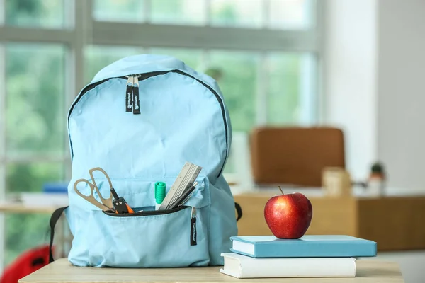 Apple School Books Backpack Table Classroom — Stock Fotó
