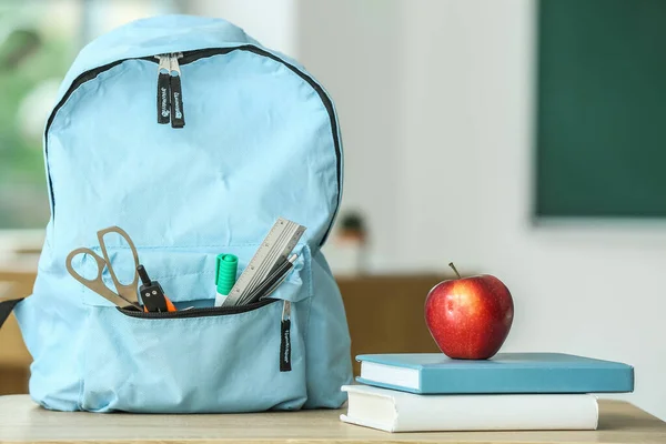 Apple School Books Backpack Table Classroom — Stock Fotó