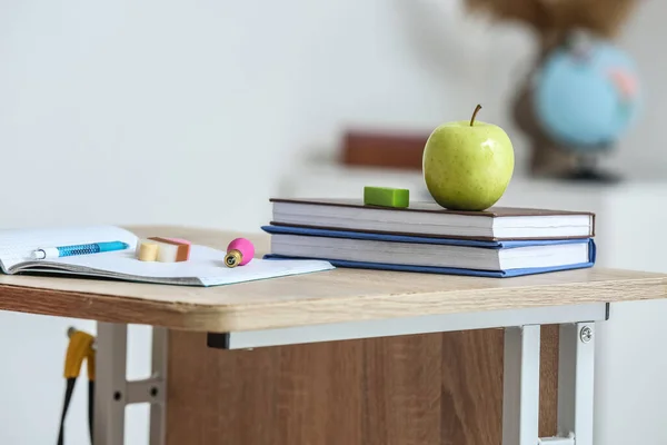 Apple School Books Erasers Table Classroom — Photo