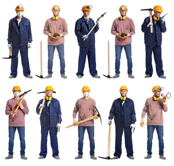 Set Miner Men White Background — Stock Photo, Image