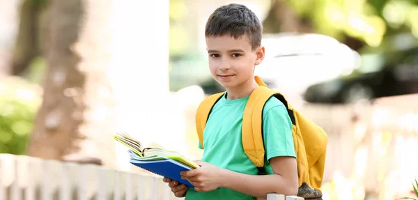 Little Schoolboy Notebooks Outdoors — Stock Photo, Image