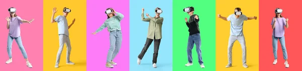 Set Young People Virtual Reality Glasses Color Background — 스톡 사진
