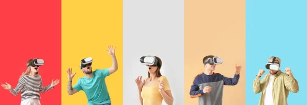 Set People Virtual Reality Glasses Color Background — Stockfoto