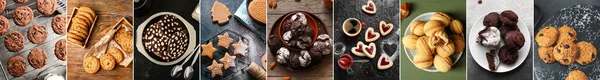 Collage Tasty Cookies Top View — Stockfoto