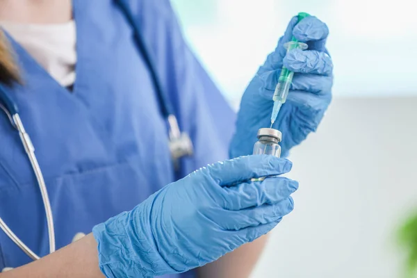 Doctor Ampule Syringe Clinic Closeup — Stock Photo, Image