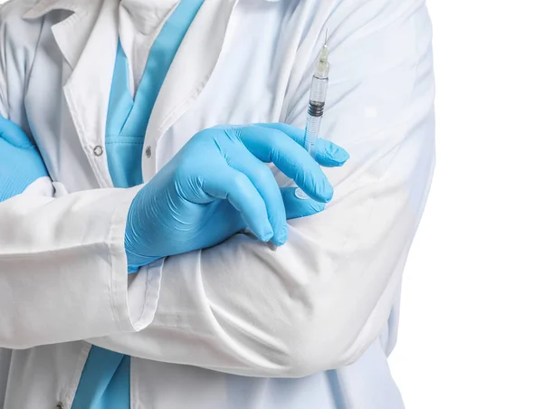 Doctor Syringe White Background Closeup — Stock Photo, Image