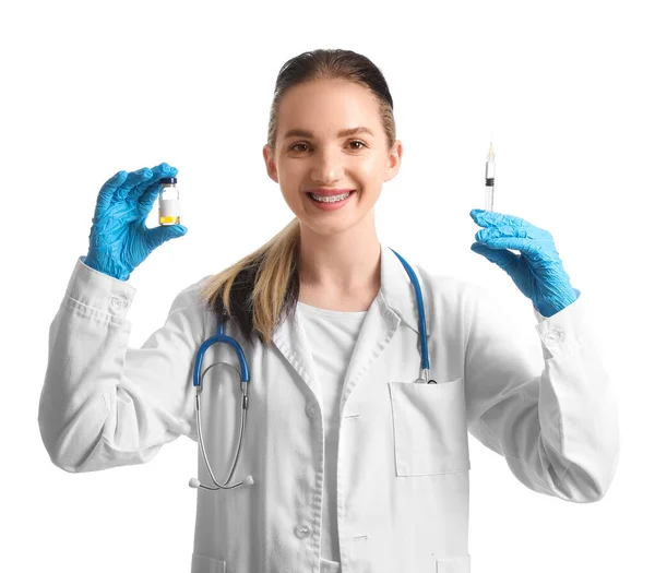Doctor Ampule Syringe White Background — Stock Photo, Image