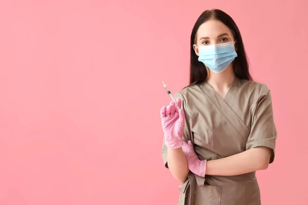 Doctor Syringe Pink Background — Stok fotoğraf