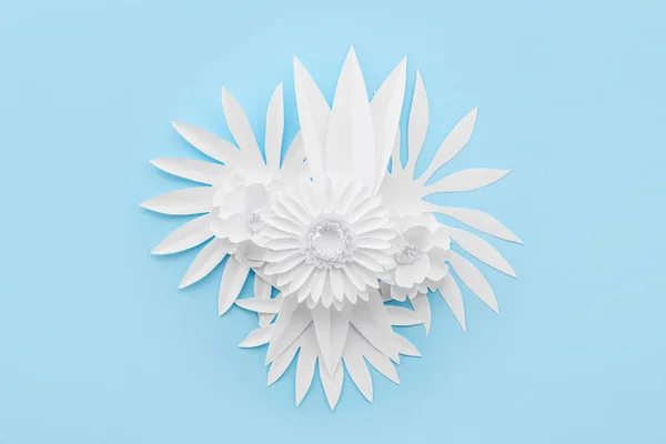 Paper Flowers Leaves Blue Background — 스톡 사진