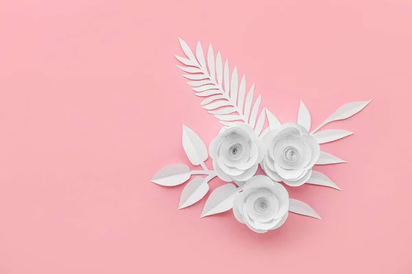 Paper Flowers Leaves Pink Background — Stock Photo, Image