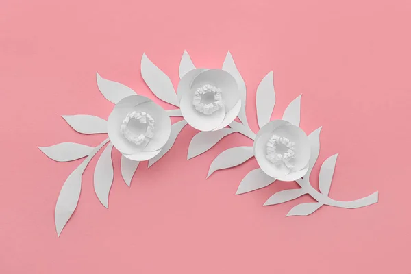 Paper Flowers Leaves Pink Background — Stock Photo, Image