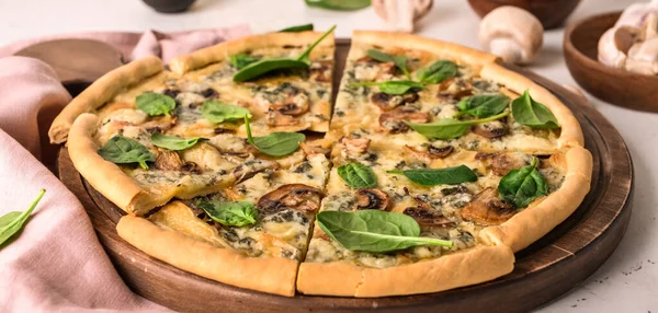 Delicious Pizza Mushrooms Table Closeup — Stock Photo, Image