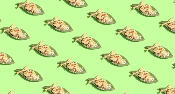 Many Plates Caesar Salad Green Background Pattern Design — Stock Fotó
