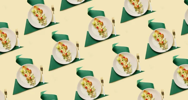 Many Plates Caesar Salad Light Background Pattern Design — 스톡 사진