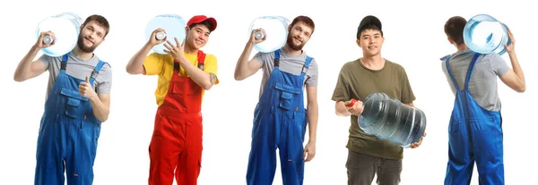 Set Couriers Water Delivery Service White Background — Φωτογραφία Αρχείου