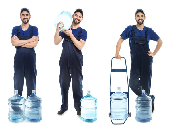 Set Couriers Water Delivery Service White Background — Stock Photo, Image