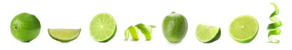 Set Ripe Limes Isolated White — ストック写真