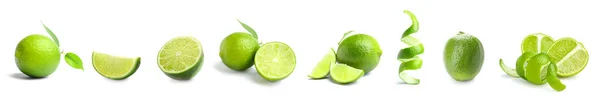 Set Ripe Limes Isolated White — Fotografia de Stock