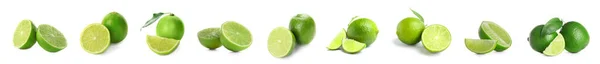 Set Ripe Limes Isolated White —  Fotos de Stock