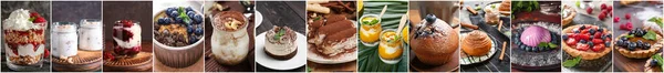 Collage Tasty Desserts Dark Background — Foto de Stock