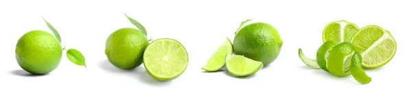 Set Ripe Limes Isolated White — Fotografia de Stock