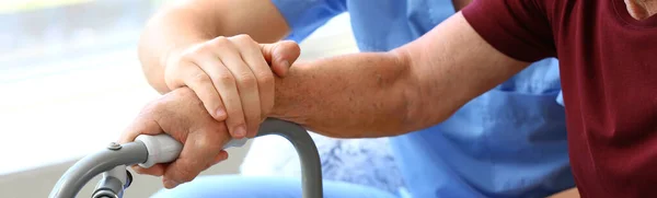 Elderly Man Caregiver Nursing Home Closeup — 图库照片