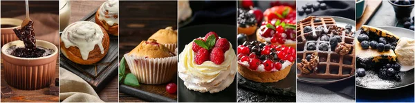 Collection Sweet Desserts Dark Background — Stockfoto