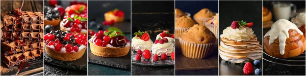 Collage Traditional Desserts Dark Background — стоковое фото