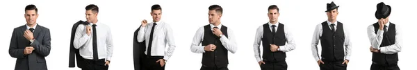 Set Handsome Gentleman White Background — Stock Photo, Image