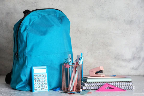 Cup School Stationery Backpack Grunge Background — Foto Stock