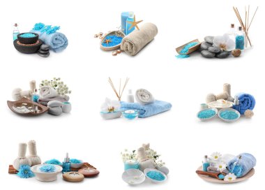 Beyaz üzerine izole edilmiş spa malzemeleri.