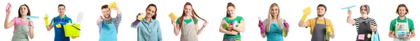 Set People Cleaning Supplies Isolated White — 스톡 사진