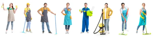 Set People Cleaning Supplies Isolated White — Stock Photo, Image