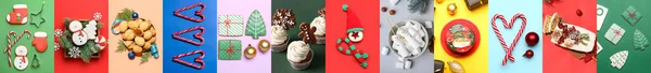 Set Festive Christmas Desserts Color Background —  Fotos de Stock