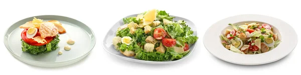 Set Tasty Caesar Salad Isolated White — Zdjęcie stockowe
