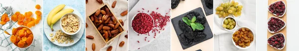 Collage Tasty Dried Fruits Top View — 스톡 사진