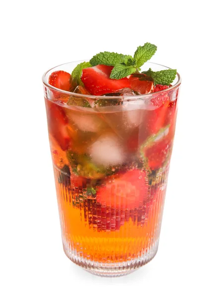 Glass Strawberry Lemonade White Background — Stok fotoğraf