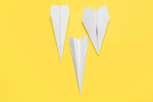 Paper Planes Yellow Background —  Fotos de Stock