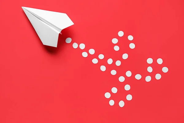 Paper Plane Dots Red Background — 图库照片